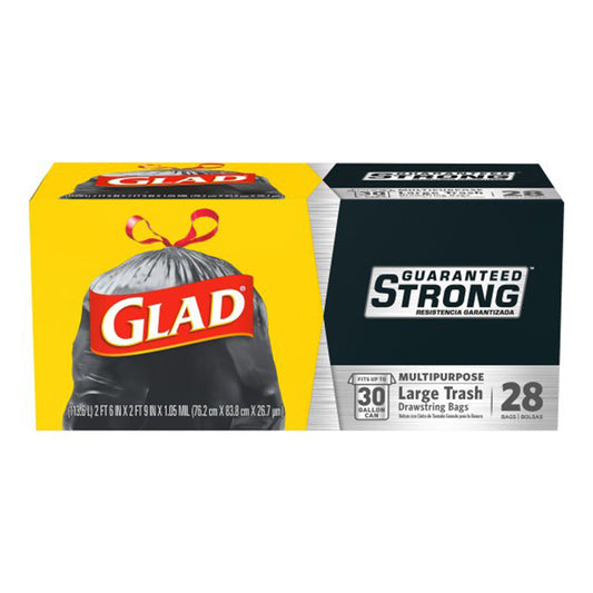 GLAD 30GAL DRAWSTRING 28CT BLACK 6/CS