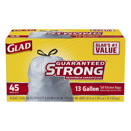 GLAD 13 GALLON DRAW STRING TALL KITCHEN 45CT WHITE FRESH CLEAN 6/CS