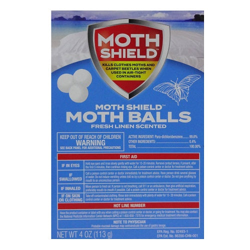 MOTH SHIELD 4OZ MOTH BALLS FRESH LINEN 24/CS