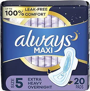 ALWAYS 20CT MAXI SIZE 5 EXTRA HEAVY OVER NIGHT WITH WINGS UNSCENTED 6/CS