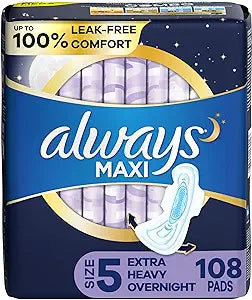 ALWAYS MAXI 14CT SIZE 5 EXTRA HEAVY OVER NIGHT WITH WINGS 3/CS