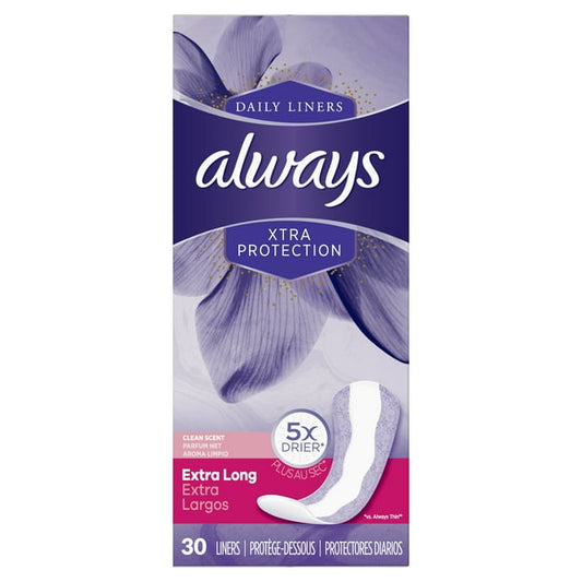 ALWAYS 30CT XTRA PROTECTION 3-IN-1 EXTRA LONG DAILY LINERS CLEAN SCENT 12/CS