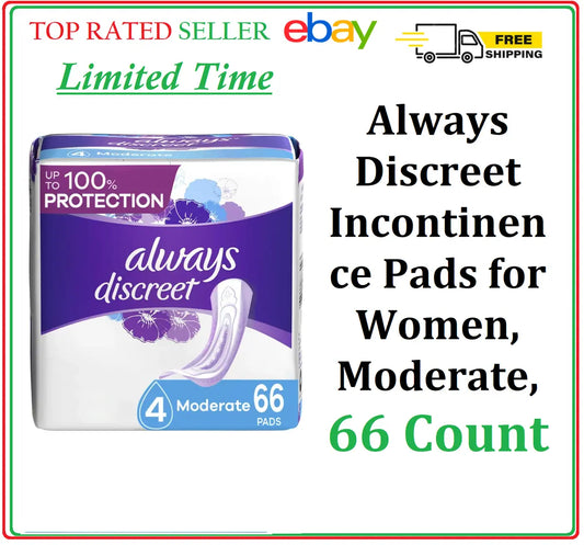 ALWAYS 66CT SIZE 4 DISCREEET ADULT INCONTINENCE PADS MODERATE ABSORBENCY 3/CS