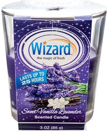 WIZARD 3OZ SCENTED CANDLES SWEET VANILLA  LAVENDER 12/CS