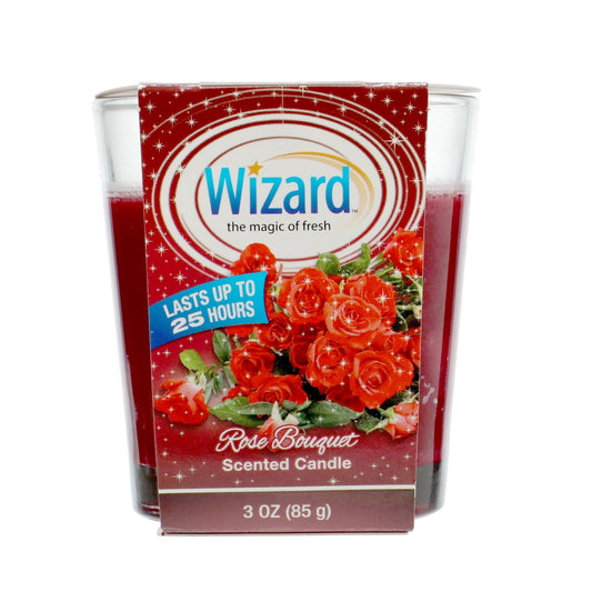 WIZARD 3OZ SCENTED CANDLES ROSE BOUQUET 12/CS