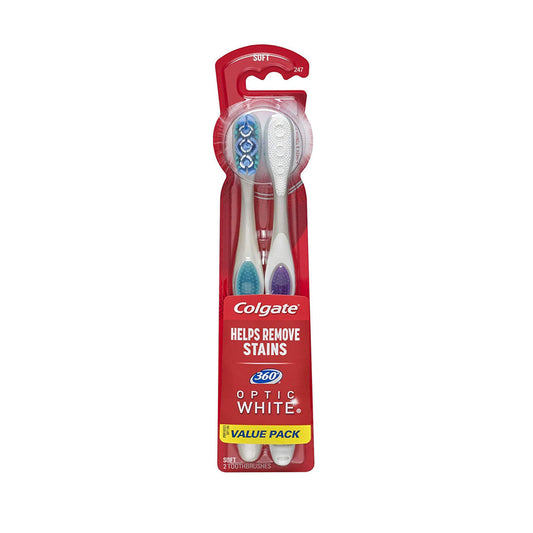 COLGATE 360 TOOTH BRUSH 2CT OPTIC WHITE HELPS REMOVES STAINS 12PCS